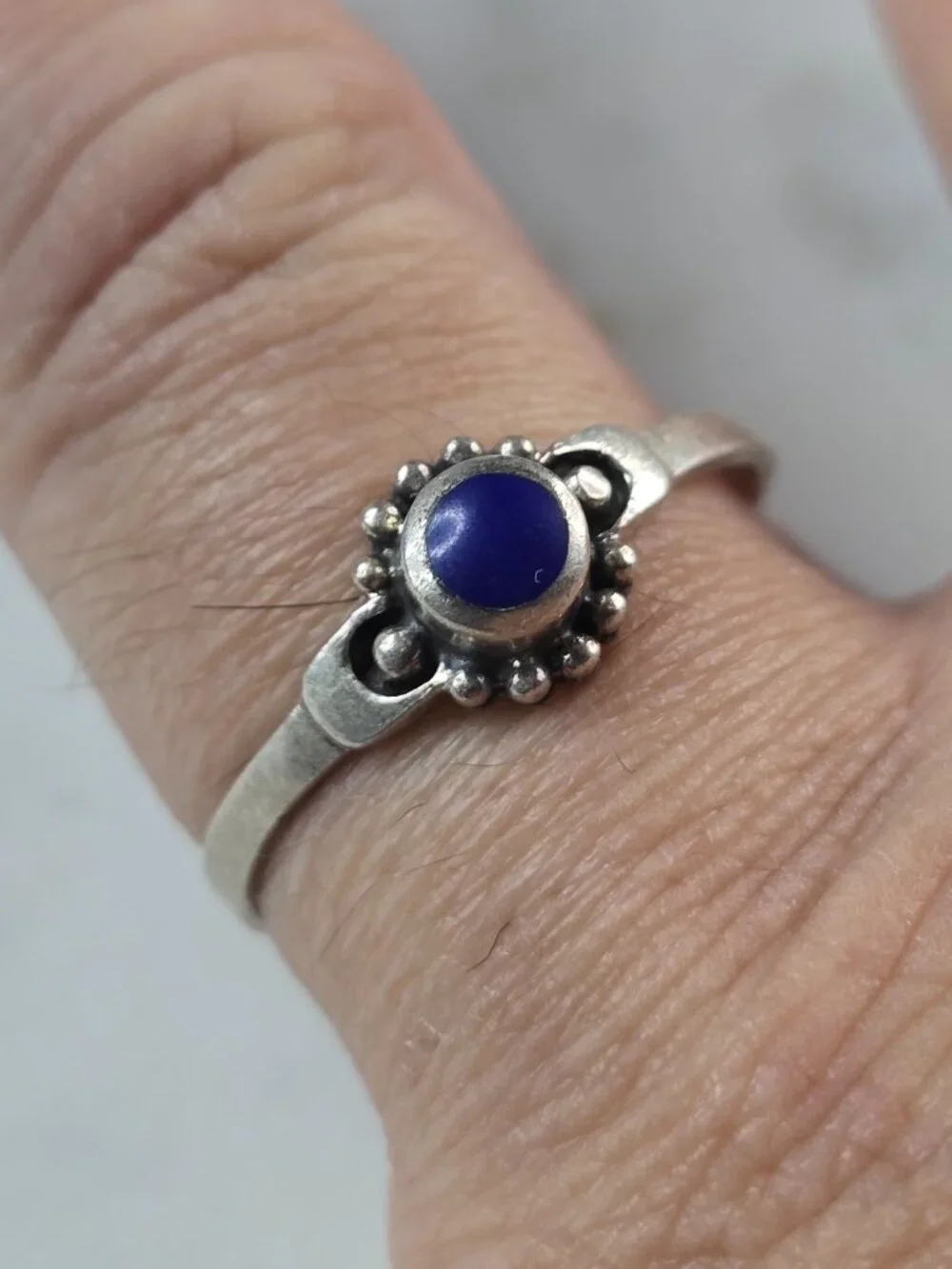 Womens Vintage Estate Sterling Silver Southwestern Lapis Ring 1.8g E627